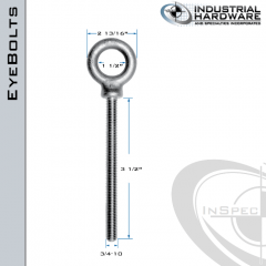 K2028-3-1/2: 3/4-10 x 3-1/2 in Long Full Thread Shoulder Pattern Eyebolt Carbon Steel - Made in the USA