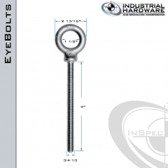 K2028-4: 3/4-10 x 4 in Long Full Thread Shoulder Pattern Eyebolt Carbon Steel - Made in the USA