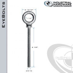 K2028-B-ZN: 3/4-10 x 2-1/2 in Long Full Thread Shoulder Pattern Eyebolt Carbon Steel - Made in the USA