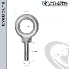 K2029-HDG: 7/8-9 x 2-1/4 in Long Full Thread Shoulder Pattern Eyebolt Carbon Steel - Made in the USA