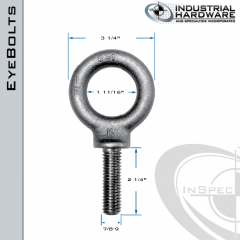 K2029-LT: 7/8-9 x 2-1/4 in Long Full Thread Shoulder Pattern Eyebolt Alloy Steel 8620 - Made in the USA