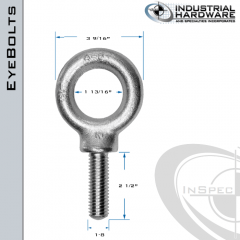 K2030-SS: 1-8 x 2-1/2 in Long Full Thread Shoulder Pattern Eyebolt SS Type 304 - Made in the USA