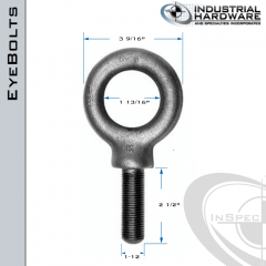 K2030-UNF: 1-12 x 2-1/2 in Long Full Thread Shoulder Pattern Eyebolt Carbon Steel - Made in the USA