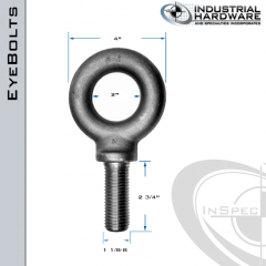 K2031-8 SPEC.: 1-1/8-8 x 2-3/4 in Long Full Thread Shoulder Pattern Eyebolt Carbon Steel - Made in the USA