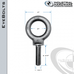 K2031: 1-1/8-7 x 2-3/4 in Long Full Thread Shoulder Pattern Eyebolt Carbon Steel - Made in the USA