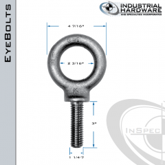 K2032-LT: 1-1/4-7 x 3 in Long Full Thread Shoulder Pattern Eyebolt Alloy Steel 8620 - Made in the USA