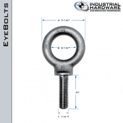 K2032: 1-1/4-7 x 3 in Long Full Thread Shoulder Pattern Eyebolt Carbon Steel - Made in the USA