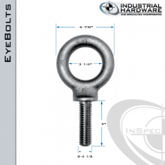 K2036: 2-4-1/2 x 4 in Long Full Thread Shoulder Pattern Eyebolt Carbon Steel - Made in the USA