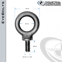 M10-A: M10 x 1.50 x 20.0mm Long Full Thread Shoulder Pattern Eyebolt Carbon Steel - Made in the USA