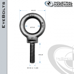 M10: M10 x 1.50 x 35.0mm Long Full Thread Shoulder Pattern Eyebolt Carbon Steel - Made in the USA