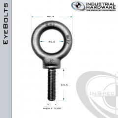 M24: M24 x 3.00 x 63.5mm Long Full Thread Shoulder Pattern Eyebolt Carbon Steel - Made in the USA