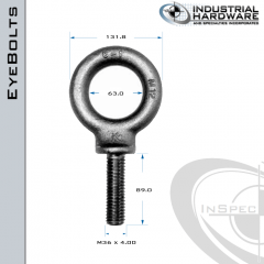 M36: M36 x 4.00 x 89.0mm Long Full Thread Shoulder Pattern Eyebolt Carbon Steel - Made in the USA