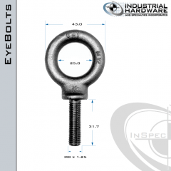 M8: M8 x 1.25 x 31.7mm Long Full Thread Shoulder Pattern Eyebolt Carbon Steel - Made in the USA