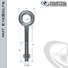 N2001-4: 1/4-20 x 4 in Long with 2 in Thread Plain Pattern Eyebolt with Nut Carbon Steel - Made in the USA