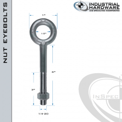 N2001-SS-6: 1/4-20 x 6 in Long with 3 in Thread Plain Pattern Eyebolt with Nut SS Type 304 - Made in the USA