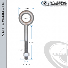 N2002-316SS-2-1/4: 5/16-18 x 2-1/4 in Long with 1-1/2 in Thread Plain Pattern Eyebolt with Nut SS Type 316 - Made in the USA