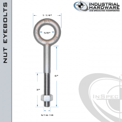 N2002-316SS-6: 5/16-18 x 6 in Long with 3 in Thread Plain Pattern Eyebolt with Nut SS Type 316 - Made in the USA