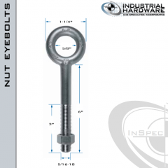 N2002-6: 5/16-18 x 6 in Long with 3 in Thread Plain Pattern Eyebolt with Nut Carbon Steel - Made in the USA