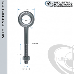 N2002-SS-3-1/4: 5/16-18 x 3-1/4 in Long with 1-1/2 in Thread Plain Pattern Eyebolt with Nut SS Type 304 - Made in the USA