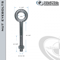 N2002-SS-4-1/4: 5/16-18 x 4-1/4 in Long with 2-1/2 in Thread Plain Pattern Eyebolt with Nut SS Type 304 - Made in the USA