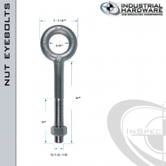 N2002-SS-6: 5/16-18 x 6 in Long with 3 in Thread Plain Pattern Eyebolt with Nut SS Type 304 - Made in the USA