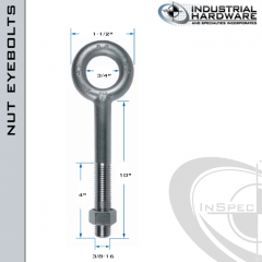 N2003-10: 3/8-16 x 10 in Long with 4 in Thread Plain Pattern Eyebolt with Nut Carbon Steel - Made in the USA