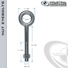 N2003-SS-2-1/2: 3/8-16 x 2-1/2 in Long with 1-1/2 in Thread Plain Pattern Eyebolt with Nut SS Type 304 - Made in the USA