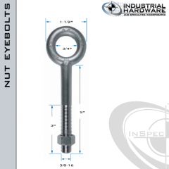 N2003-5: 3/8-16 x 5 in Long with 3 in Thread Plain Pattern Eyebolt with Nut Carbon Steel - Made in the USA