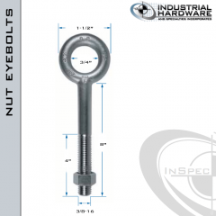 N2003-8: 3/8-16 x 8 in Long with 4 in Thread Plain Pattern Eyebolt with Nut Carbon Steel - Made in the USA