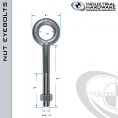 N2005-6: 1/2-13 x 6 in Long with 3 in Thread Plain Pattern Eyebolt with Nut Carbon Steel - Made in the USA