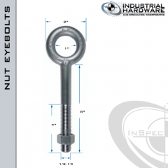 N2005-8: 1/2-13 x 8 in Long with 4 in Thread Plain Pattern Eyebolt with Nut Carbon Steel - Made in the USA