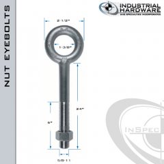 N2007-24: 5/8-11 x 24 in Long with 6 in Thread Plain Pattern Eyebolt with Nut Carbon Steel - Made in the USA