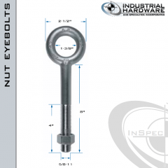 N2007-8: 5/8-11 x 8 in Long with 4 in Thread Plain Pattern Eyebolt with Nut Carbon Steel - Made in the USA