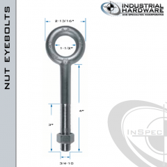 N2008-4: 3/4-10 x 4 in Long with 3 in Thread Plain Pattern Eyebolt with Nut Carbon Steel - Made in the USA