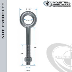 N2009-5: 7/8-9 x 5 in Long with 3 in Thread Plain Pattern Eyebolt with Nut Carbon Steel - Made in the USA