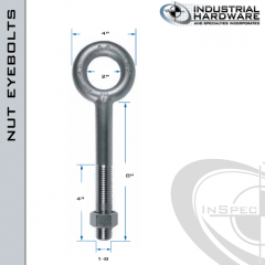 N2010-8: 1-8 x 8 in Long with 4 in Thread Plain Pattern Eyebolt with Nut Carbon Steel - Made in the USA