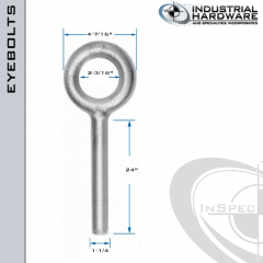 N2012-316SS-24-BLANK: 1-1/4 x 24 in Long Non Threaded Plain Pattern Eyebolt Blanks SS Type 316 - Made in the USA