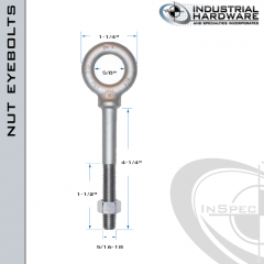 N2022-4-1/4: 5/16-18 x 4-1/4 in Long with 2-1/2 in Thread Shoulder Pattern Eyebolt with Nut Carbon Steel - Made in the USA