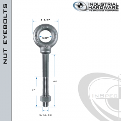 N2022-SS-6: 5/16-18 x 6 in Long with 3 in Thread Shoulder Pattern Eyebolt with Nut SS Type 304 - Made in the USA