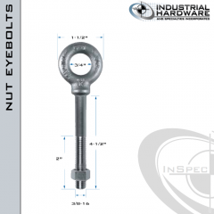 N2023-316SS-4-1/2: 3/8-16 x 4-1/2 in Long with 2 in Thread Shoulder Pattern Eyebolt with Nut SS Type 316 - Made in the USA