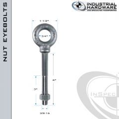 N2023-SS-6: 3/8-16 x 6 in Long with 3 in Thread Shoulder Pattern Eyebolt with Nut SS Type 304 - Made in the USA