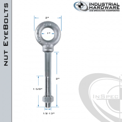 N2025-2: 1/2-13 x 2 in Long with 1-5/8 in Thread Shoulder Pattern Eyebolt with Nut Carbon Steel - Made in the USA