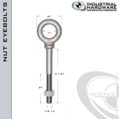 N2025-316SS-3-1/4: 1/2-13 x 3-1/4 in Long with 2 in Thread Shoulder Pattern Eyebolt with Nut SS Type 316 - Made in the USA