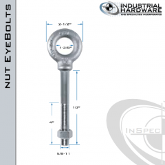 N2027-10: 5/8-11 x 10 in Long with 4 in Thread Shoulder Pattern Eyebolt with Nut Carbon Steel - Made in the USA