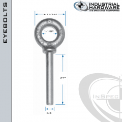 N2028-316SS-24-BLANK: 3/4 x 24 in Long Non Threaded Shoulder Pattern Eyebolt Blanks SS Type 316 - Made in the USA