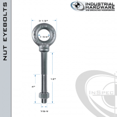 N2029-SS-12: 7/8-9 x 12 in Long with 4 in Thread Shoulder Pattern Eyebolt with Nut SS Type 304 - Made in the USA