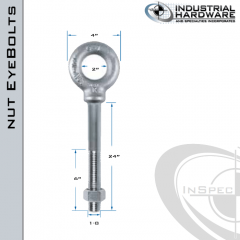 N2030-24: 1-8 x 24 in Long with 6 in Thread Shoulder Pattern Eyebolt with Nut Carbon Steel - Made in the USA