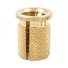 2-56 UNC x 0.156 PlastiSert Press-Fit Threaded Insert For Plastics - Flanged - Bottom Slot - Brass