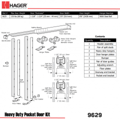 Hager 9629CS 8 ft Heavy Duty Pocket Door Kit Stock No 027880