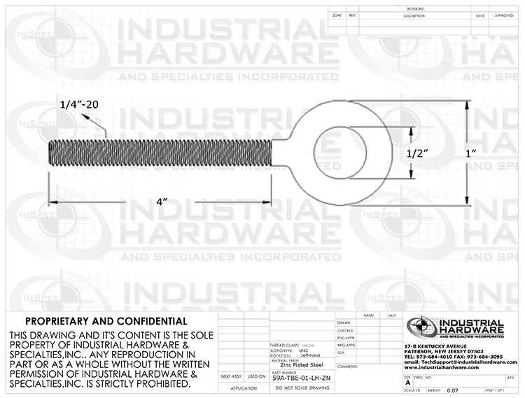 TBE-01-LH-ZN: 1/4-20 x 4 Eye End Turnbuckle Fitting Left-Hand Zinc Plated Drop-Forged Carbon Steel - Made in the USA